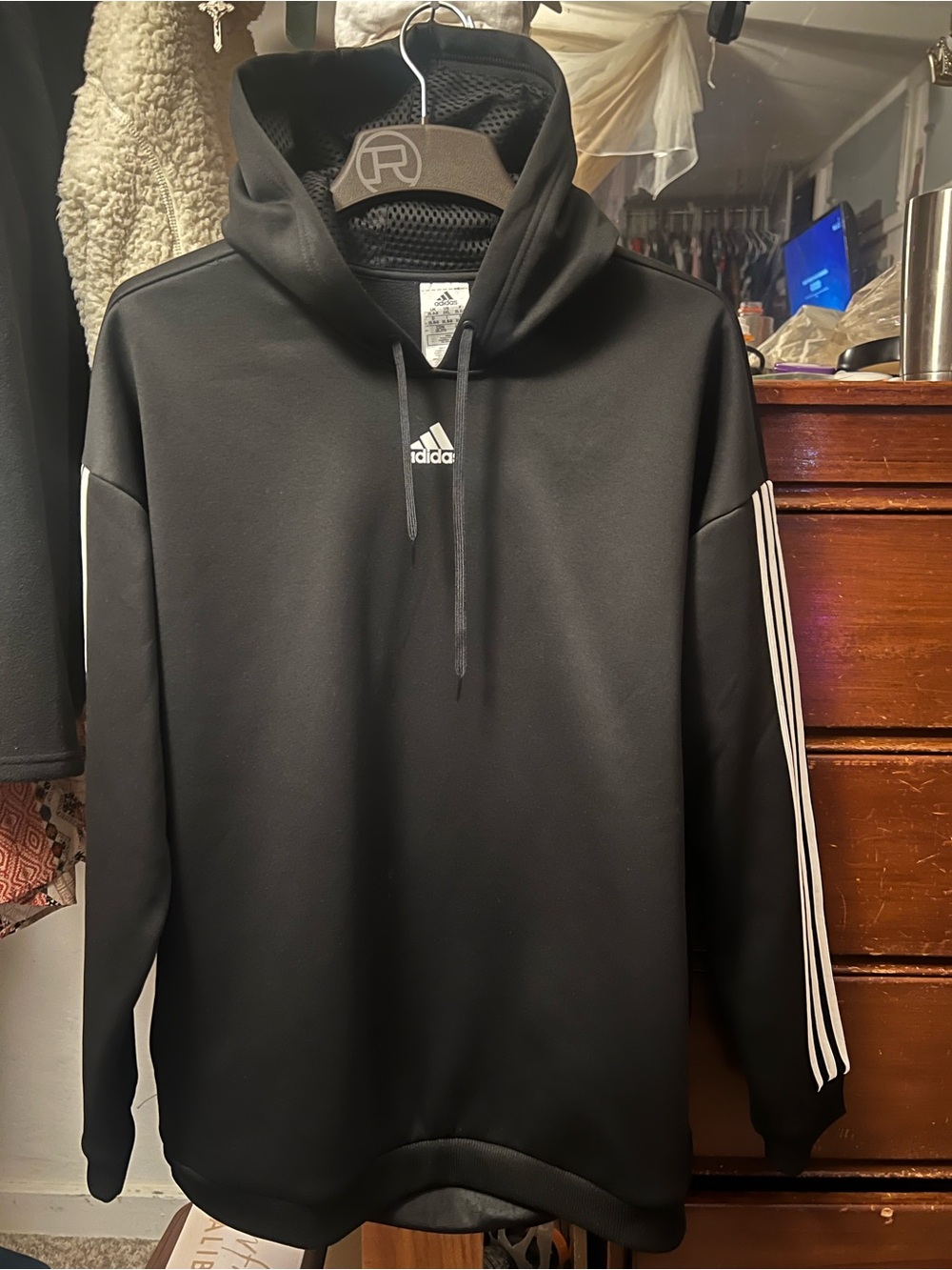 adidas Black Pullover Hoodie with White Three-Stripes